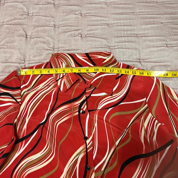 EUC Red Button down shirt with waves print - Picture 3 of 8